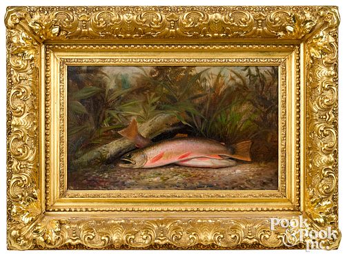 American oil on canvas of trout, 19th c.