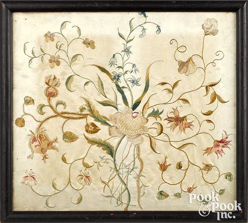 Silkwork floral panel, 19th c.