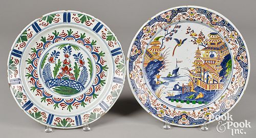 Two Delft polychrome chargers, 18th c.