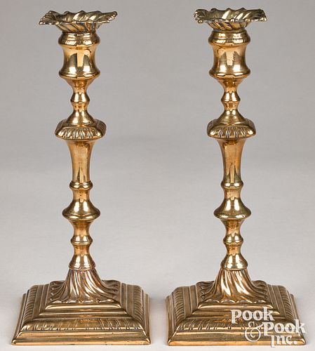Pair of English bell metal candlesticks, 18th c.