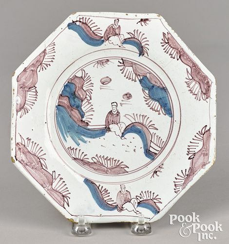 An unusual English Delft octagonal plate, ca. 1700