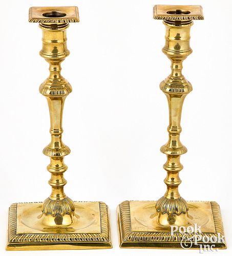 Pair of English brass candlesticks, 18th c.