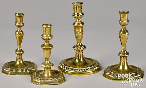 Four Queen Anne brass candlesticks, ca. 1700