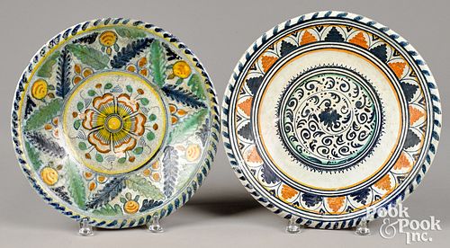 Two Dutch polychrome Delft chargers, 17th c.