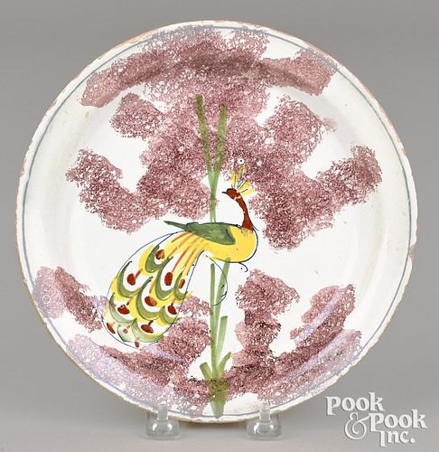 English Delft peacock plate, early 18th c.