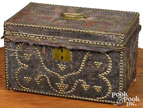 Leather covered lock box, late 18th c.
