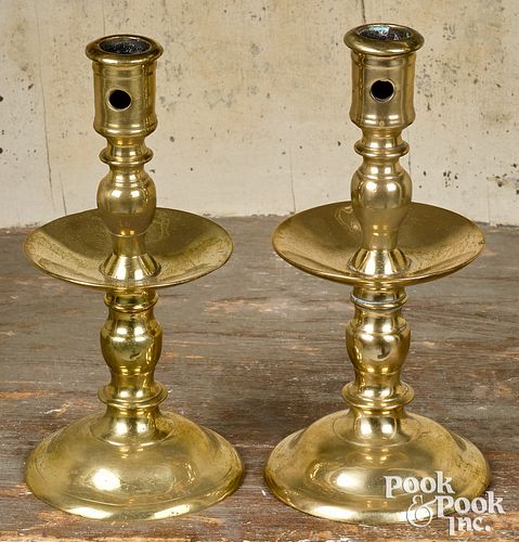 Pair of Dutch brass Heemskerk candlesticks