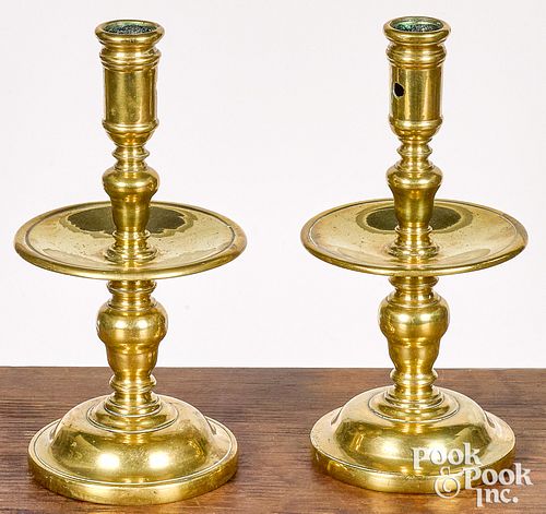 Pair of large Dutch brass Heemskerk candlesticks