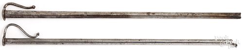 Two iron blow pipes, 18th c.