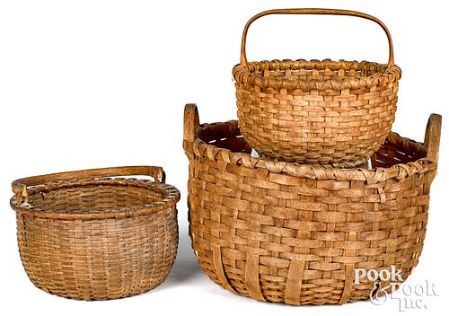 Three split oak baskets, 19th c.