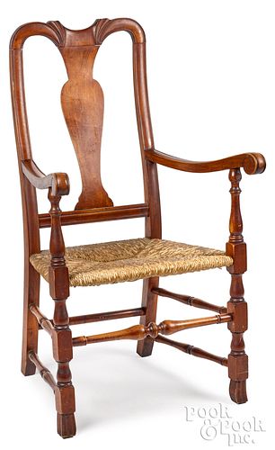Queen Anne style rush seat armchair.