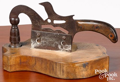 Iron and birch songbird tobacco cutter, 19th c.