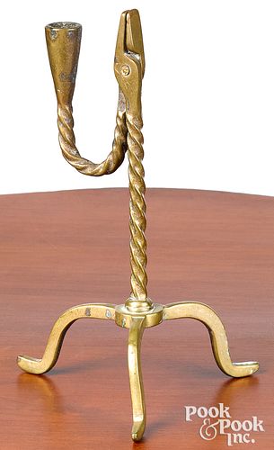 English brass rushlight holder, late 18th c.