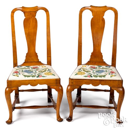Pair of Massachusetts Queen Anne maple chairs