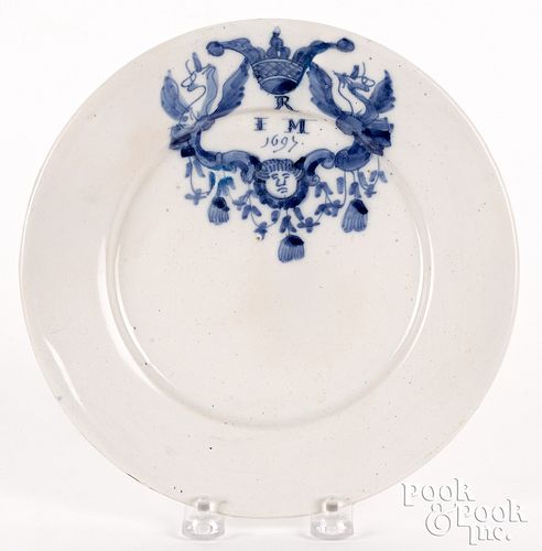 Delft blue and white marriage plate dated 1697
