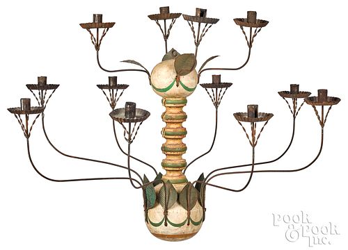 Tin and turned wood chandelier, 20th c.