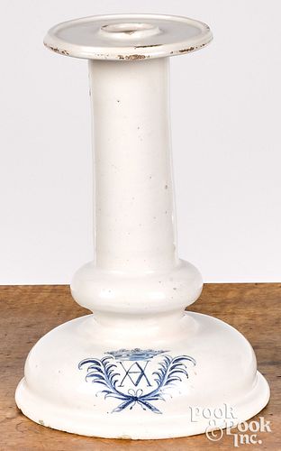 Rare Dutch white Delft candlestick, late 17th c.