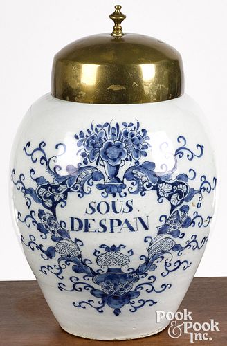 Dutch blue and white Delft tobacco jar, 18th c.