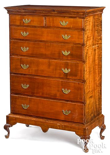 Queen Anne tiger maple chest on frame
