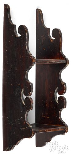 Small stained pine hanging shelf, 19th c.