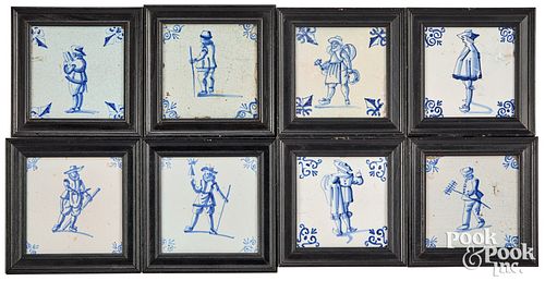Eight Delft blue and white tiles, 18th c.