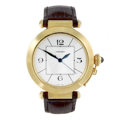 CARTIER - a Pasha wrist watch. 18ct yellow gold case. Signed automatic calibre 700. Silvered dial wi