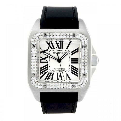 CARTIER - a Santos 100 wrist watch. Stainless steel case with diamond set bezel. Reference 2656, ser