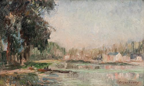 Albert Charles Lebourg (French, 1849-1928), Bateau au bord de la rivière