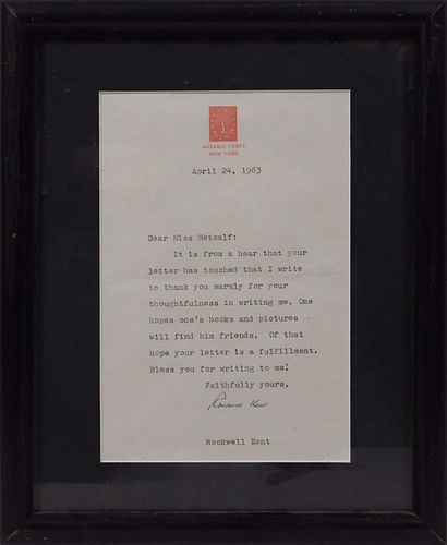Letter from Rockwell Kent to a Fan