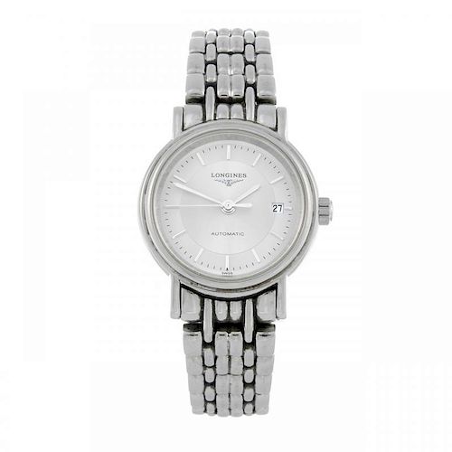 LONGINES - a lady's Presence bracelet watch. Stainless steel case. Reference L4.221.4, serial 363740
