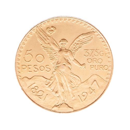 Moneda de 50 pesos en oro amarillo de 21k. Peso: 41.6 g.
