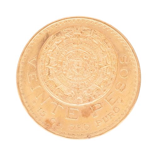 Moneda de 20 pesos en oro amarillo de 21k. Peso:16.6 g.