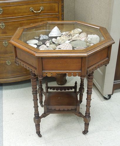 Octagonal Display Table With Shells.
