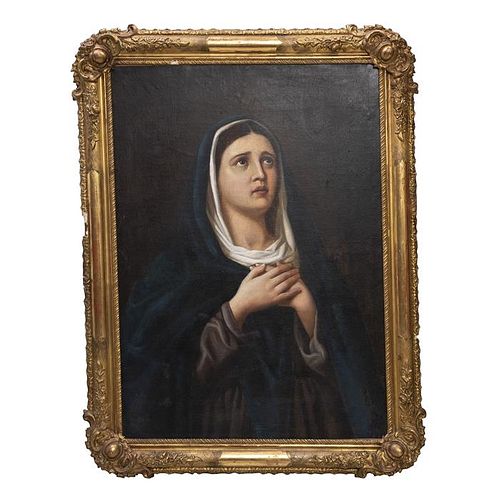 LOTE CON PRECIOS DE RECUPERACIÓN.  J. CORDERO. Virgen Siglo XIX. Óleo sobre tela. 98 x 71 cm. Detalles de conservación,...