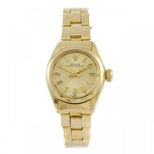 ROLEX - a lady's Oyster Perpetual bracelet watch. Circa 1977. 18ct yellow gold case. Reference 6718,