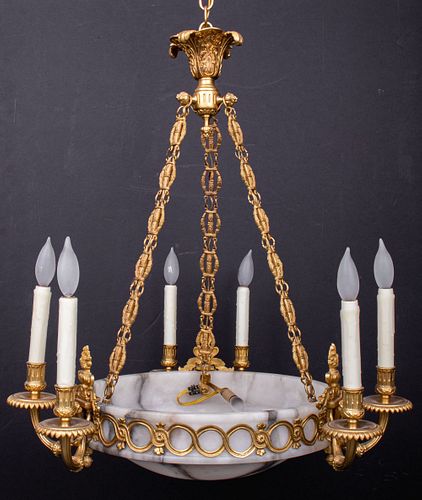 Empire Style Gilded Bronze and Marble Chandelier