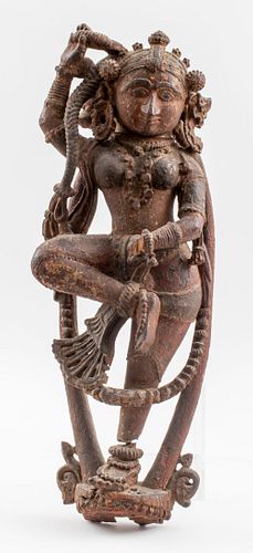 Southeast Asian Painted Wood Statue of a Goddess