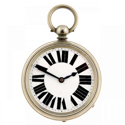 An open face eight day pocket watch by Perry Edwards & Co. Base metal case, inner case with image of