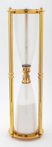 Modern Large Brass White Sand Hourglass