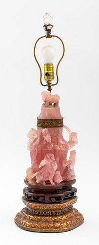 Chinese Rose Quartz Mounted Lamp