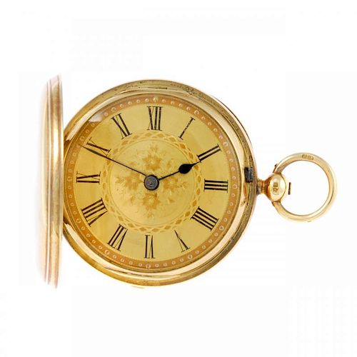 A full hunter pocket watch by W.Edgar. 18ct yellow gold case, hallmarked Birmingham 1883. Signed key