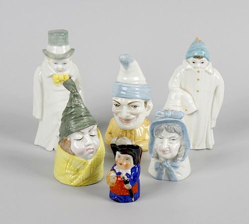 Five Royal Worcester candle snuffers, Toddie, Budge, Punch, Mr Candle and Mrs Candle, each with prin
