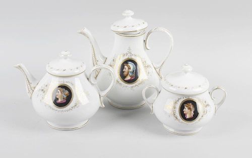 An early to mid 19th century French porcelain teaset, comprising teapot, hot water jug and cover, si