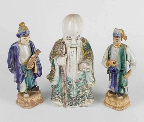 A box containing various oriental figures, etc. To include an example modelled as Fukurokuju dressed