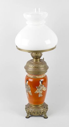 An early 20th century Japanese satsuma vase. Of ovoid form, decorated with four bijin having jewelle