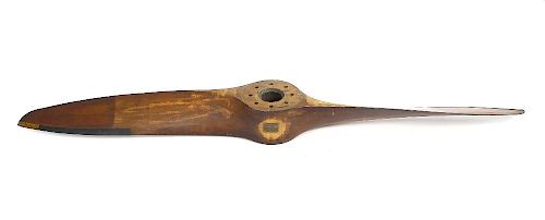 An early 20th century Cheetah large twin bladed wooden aeroplane propeller, the central boss with 8