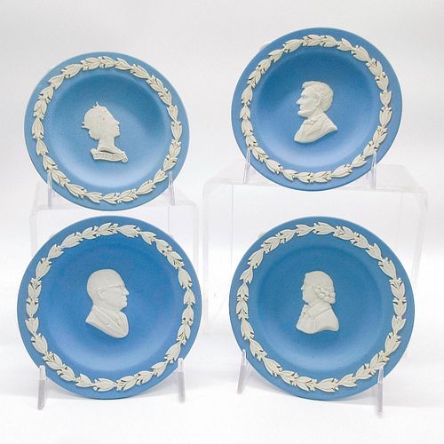 Set Of 4 Wedgwood Pale Blue Jasperware Plates, Portraits