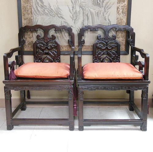 Pair of Chinese Zitan / Rosewood Armchairs.