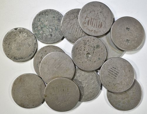 14 SHIELD NICKELS - MOST CAN'T READ DATES