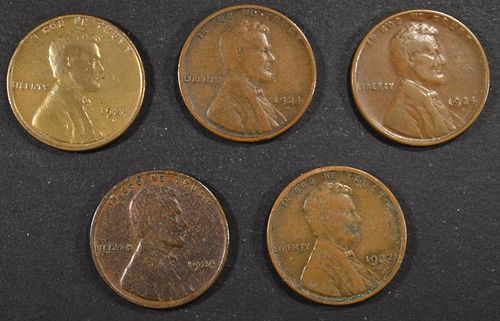 (4) 1924-D, (1) 22-D LINCOLN CENTS  F-VF